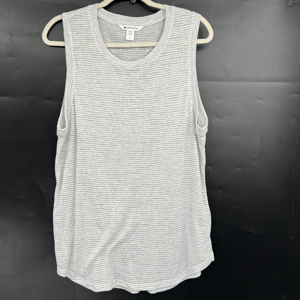 Athleta Breezy tank top activewear lounge workout casual stripe white gray L